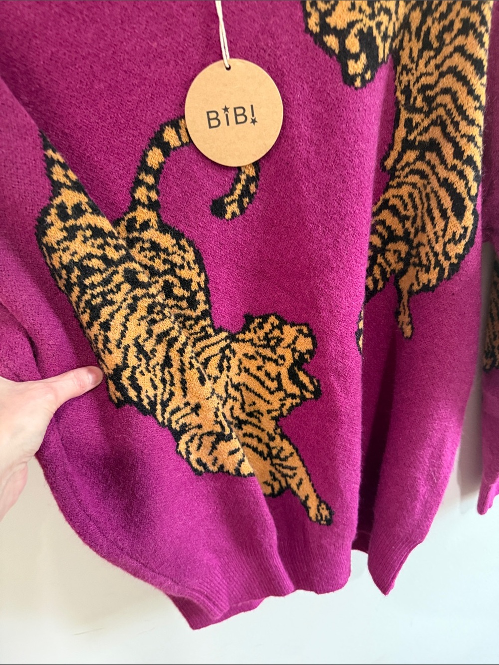 BiBi Fuchsia Crewneck Sweater with Tiger Motif - Picture 3 of 7